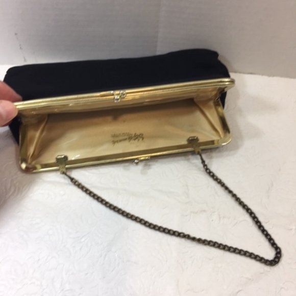 Vintage Stylemark By Mutterperl Black Evening Double Kiss Lock Purse Clutch - Picture 2 of 11